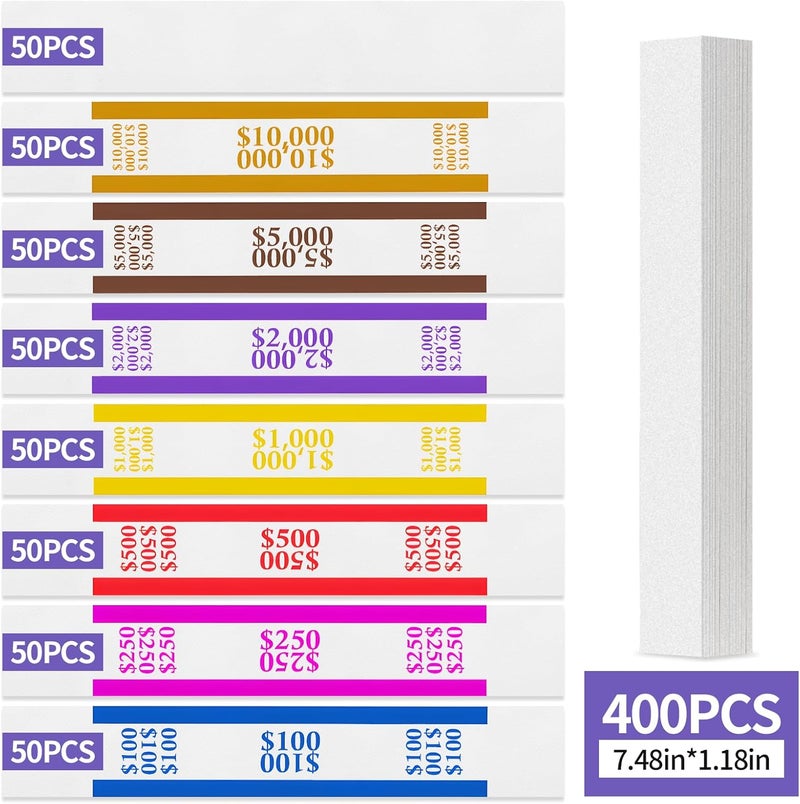 Bolsdoic 400pcs Currency Straps for Cash Management，8 Colors Self Adhesive Money Wrappers for Bills，Money Band Bill Wrappers for Banks, Businesses, and Home - Image 4